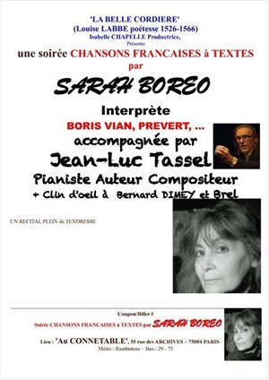 Affiche de Sarah Boreo accompagnée du pianiste Jean-Luc Tassel