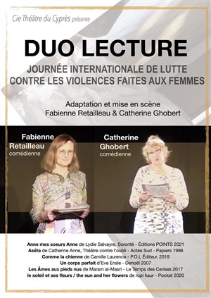 Affiche de Duo Lecture : Journée internationale de lutte contre les violences faites aux femmes