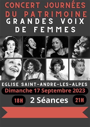 Affiche de Grandes voix de Femmes | Journées du Patrimoine de Saint André les Alpes
