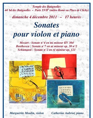 Affiche de Sonates pour Violon et Piano : Mozart-Beethoven-Schumann