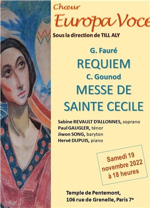 Affiche de Fauré, Requiem et Gounod, Messe solennelle de Sainte Cécile