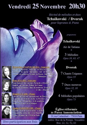 Affiche de Tchaïkovski et Dvorak | Mélodies et duos pour 2 Sopranos & Piano