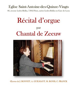 Affiche de Récital d'orgue | Par Chantal de Zeeuw