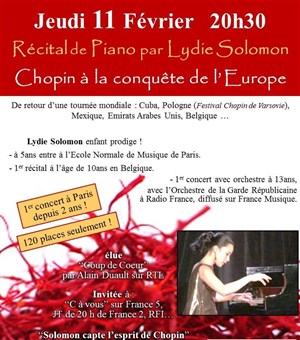 Affiche de Récital de Piano : Chopin à la conquête de l'Europe : par Lydie Solomon