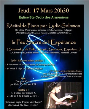 Affiche de Récital Piano : Lydie Solomon : Stravinsky, de Falla, Chopin, Granados...