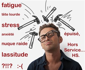 Affiche de Fatigue, tête lourde, stress, nuque raide, anxiété, lassitude ?