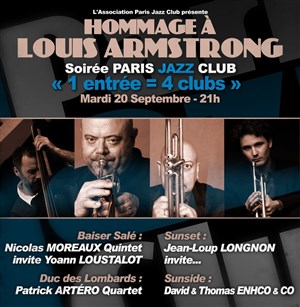 Affiche de 1 entrée = 4 clubs hommage à Louis Amstrong / Nicolas Moreaux 5tet invite Yoann Loustalot