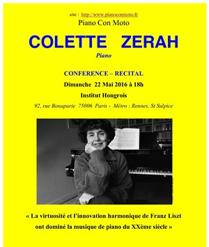 Affiche de Conférence-concert Colette Zérah, piano