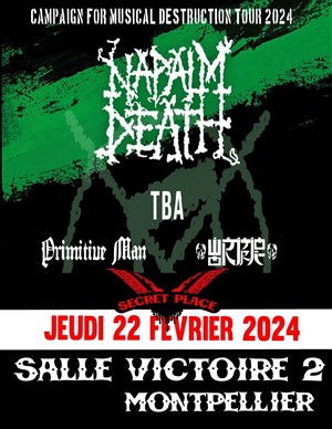 Affiche de Napalm Death + Biermacht + Primitive Man + Wormrot