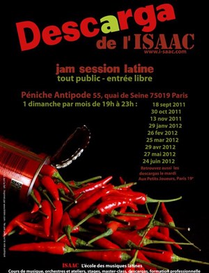 Affiche de Descarga de l'ISAAC - Jam Session Latine | La Péniche Antipode
