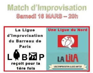 Affiche de Match Improvisation Ligue d'Improvisation du Barreau de Paris (LIBAP) - la LILA (Lille)