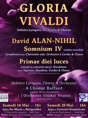 Affiche de Gloria de Vivaldi et Oeuvres de David Alan-Nihil : version lyrique avec orchestre, choeur et solistes