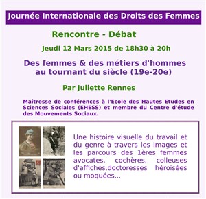 Affiche de Rencontre - Débat : Des femmes & des métiers d'hommes au tournant du siècle (19e-20)