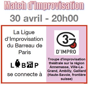 Affiche de Match d'Improvisation Ligue Barreau de Paris et Troupe 3G d'Impro