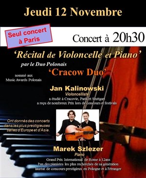 Affiche de Récital de Violoncelle et Piano : Chopin, Schumann, Panufnik, Piazzolla, Debussy, Tansman