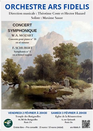 Affiche de Concert symphonique oeuvres de Mozart et Schubert