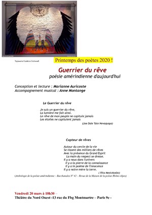 Affiche de Printemps des Poètes : Guerrier du rêve, poésie amérindienne d'aujourd'hui | par Marianne Auricoste