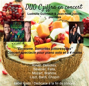 Affiche de Exotisme, Sonorités pittoresques - Concert-spectacle pour piano solo et à 4 mains
