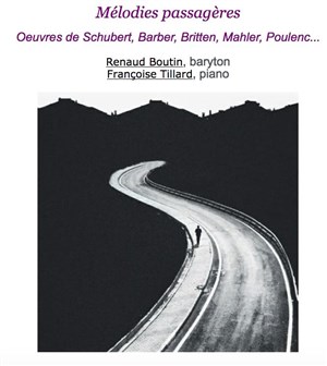 Affiche de Mélodies passagères : Barber, Schubert, Mahler, Britten et Poulenc.
