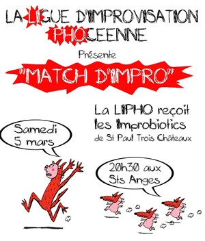 Affiche de Match d'improvisation théâtrale LIPho vs Improbiotics