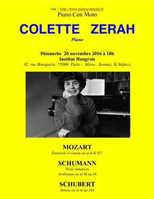 Affiche de Récital de Piano : Colette Zérah